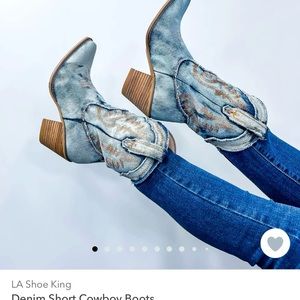 Cowboy Denim boots with heel. Never worn women’s 6